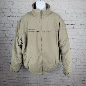 Columbia Beige Grey Microfiber Insulated Fleece Lined Inner Pockets Jacket XLT